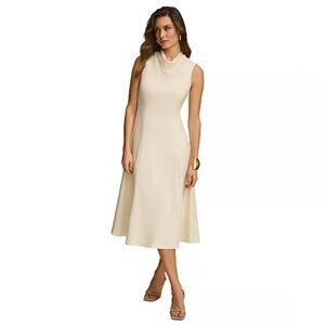 Donna Karan New York Women's Cowlneck Midi Engagement White Dress (small flaw)